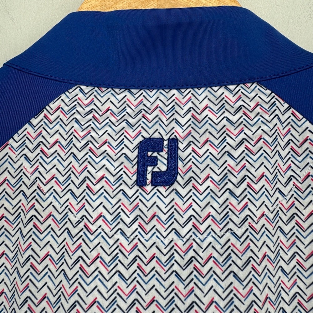 FootJoy Floral Sketch Lisle Pullover Women Large White Blue Golf Quarter Zip - Picture 8 of 11